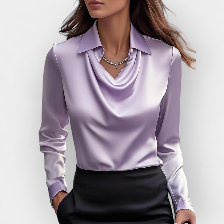 Elegancka satynowa bluzka z dekoltem typu wodospad