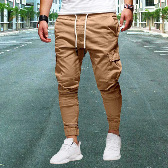 Męskie spodnie cargo casual z kieszeniami z klapami