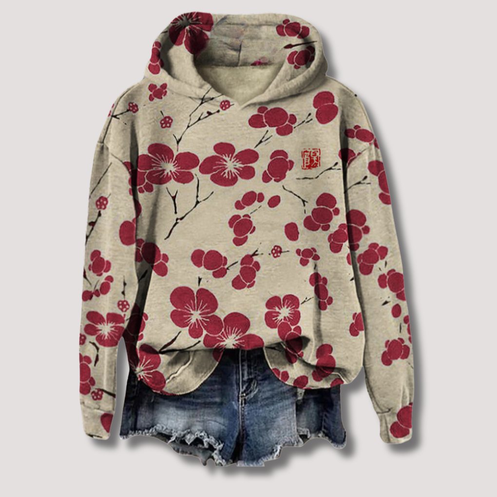 Lekki kwiatowy sweter z kapturem