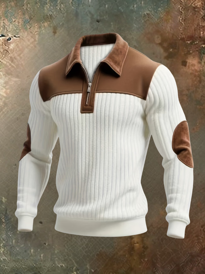 Luksusowy męski sweter z detalami w stylu zamszu