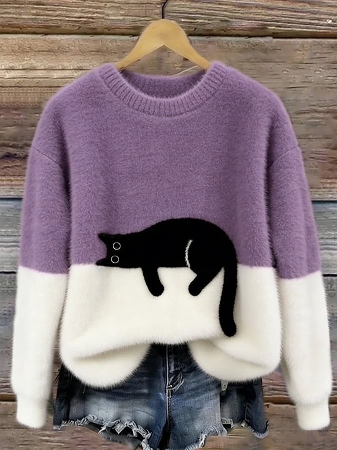 Sweter oversize z nadrukiem kota