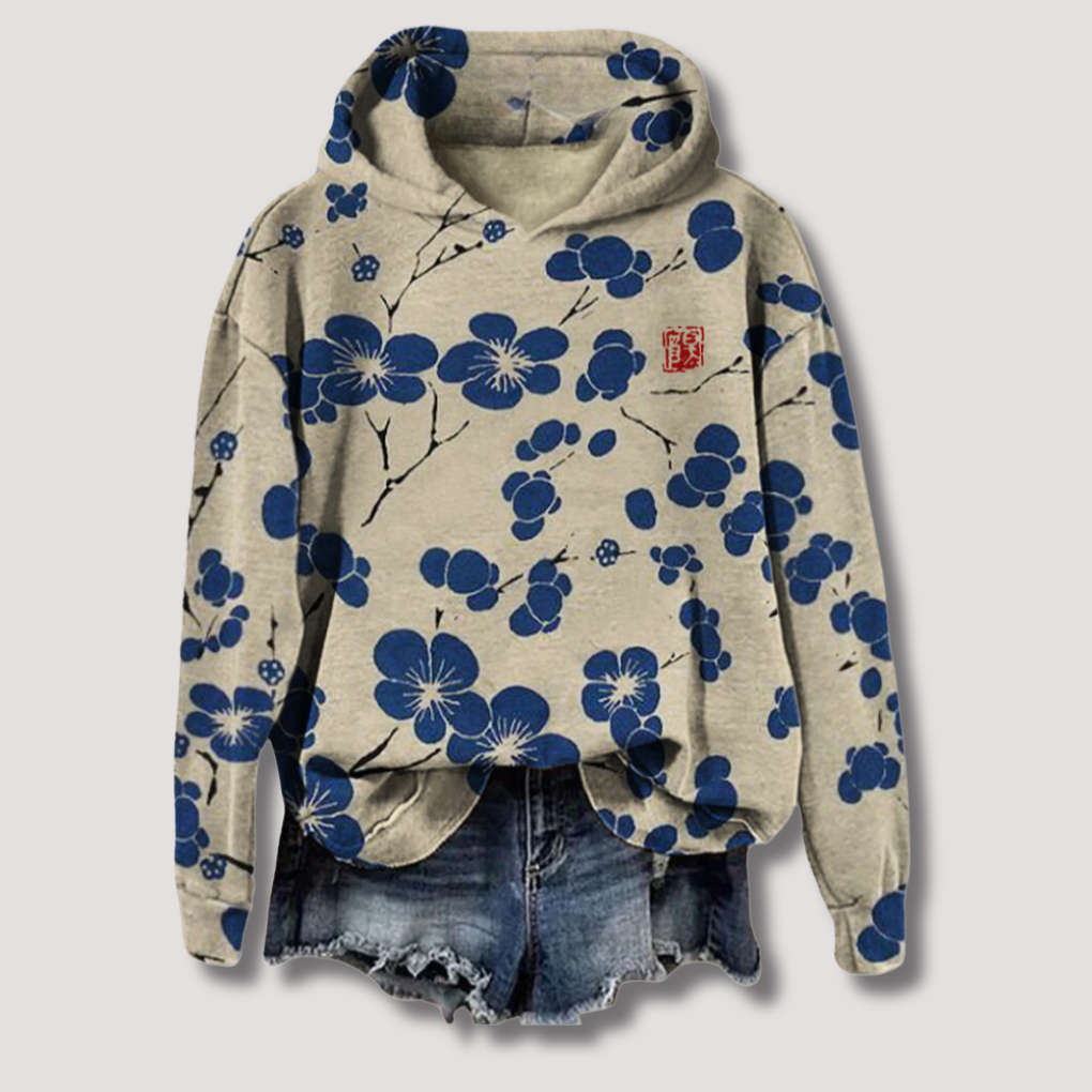Lekki kwiatowy sweter z kapturem