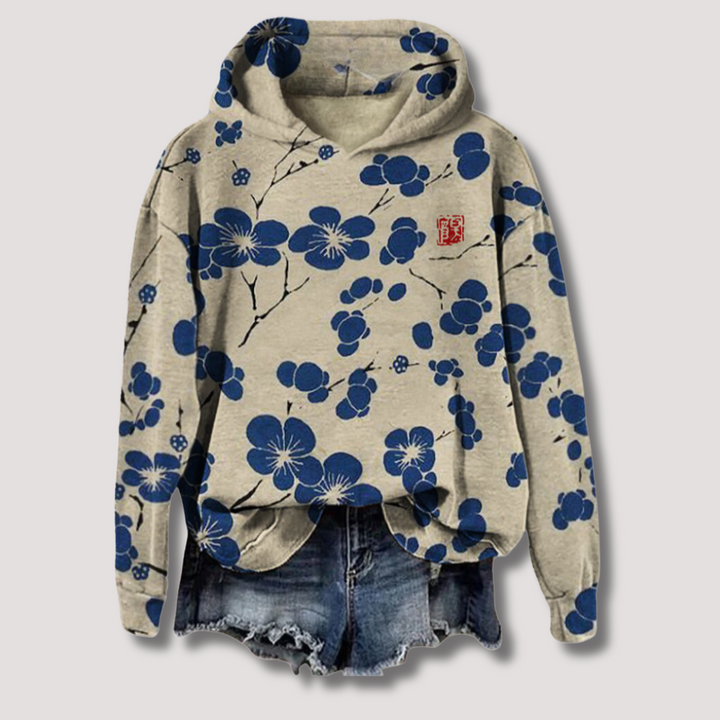 Lekki kwiatowy sweter z kapturem