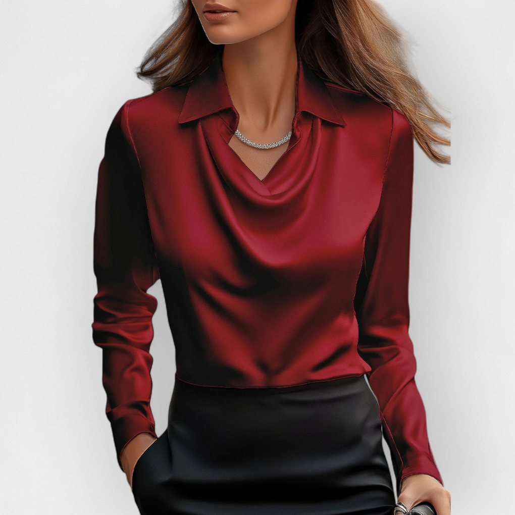 Elegancka satynowa bluzka z dekoltem typu wodospad