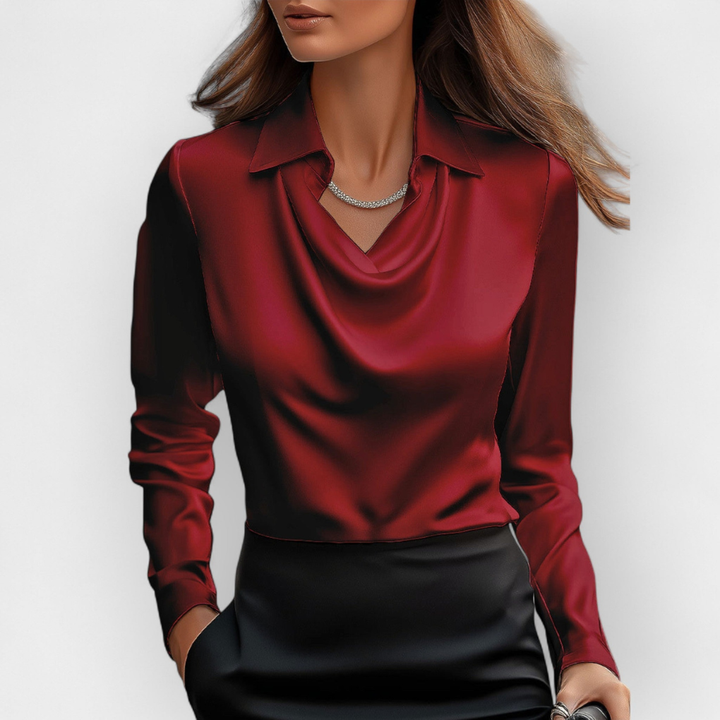 Elegancka satynowa bluzka z dekoltem typu wodospad
