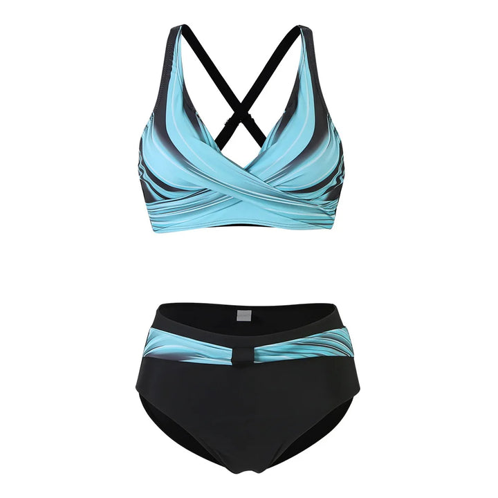 Zestaw bikini z wysokim stanem i modnym wzorem