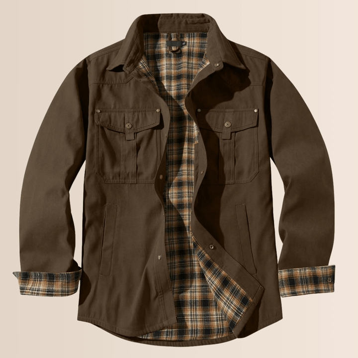 Męska flanelowa koszulo-kurtka w kratę w stylu vintage