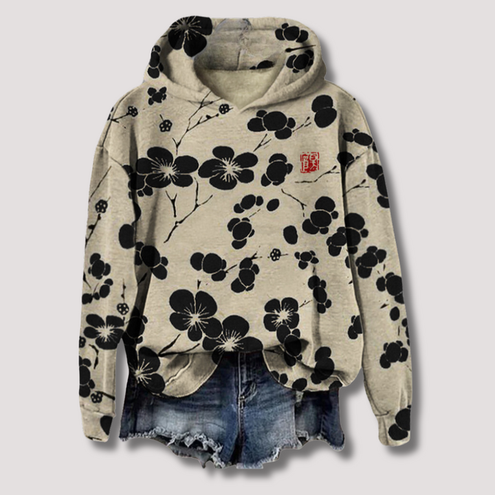 Lekki kwiatowy sweter z kapturem