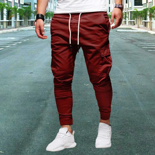 Męskie spodnie cargo casual z kieszeniami z klapami