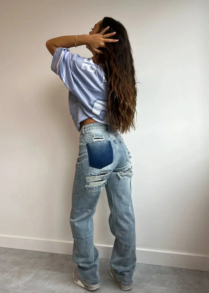Damskie jeansy z przetarciami w stylu vintage