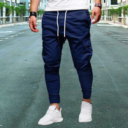 Męskie spodnie cargo casual z kieszeniami z klapami