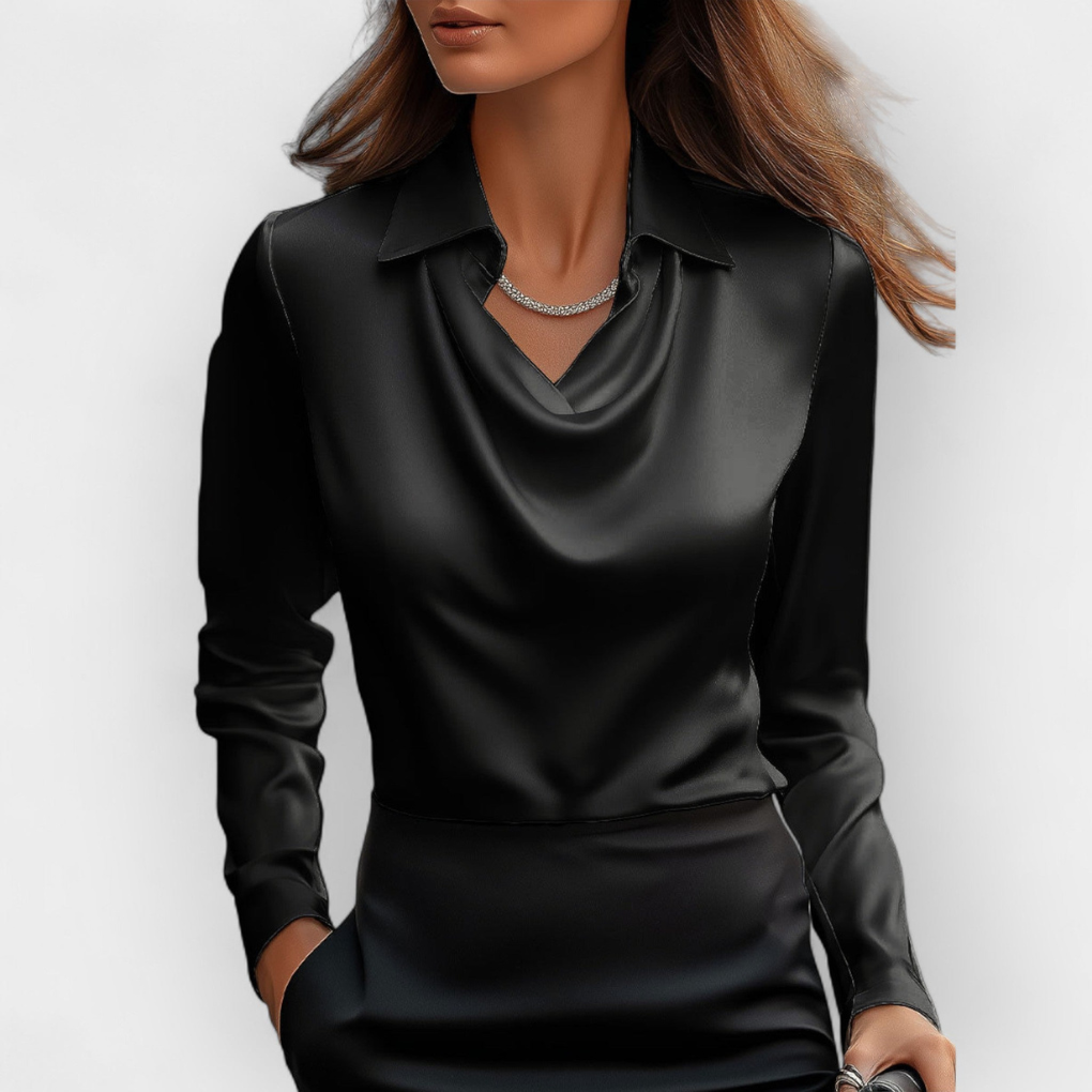 Elegancka satynowa bluzka z dekoltem typu wodospad