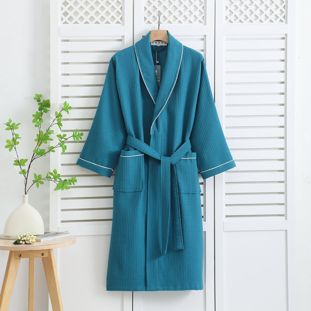 Lekki bawełniany szlafrok kimono o splocie waflowym