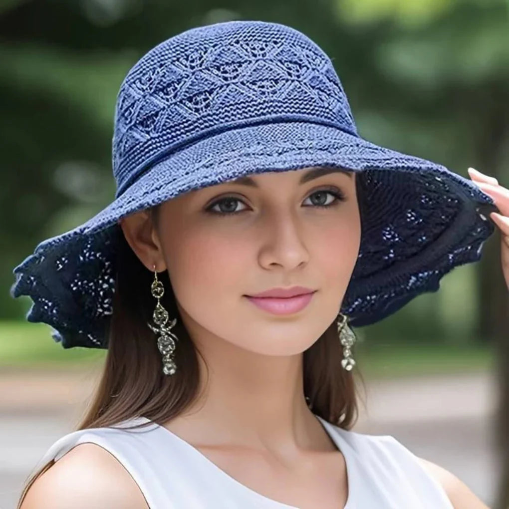 Elegancki damski kapelusz przeciwsłoneczny z koronką