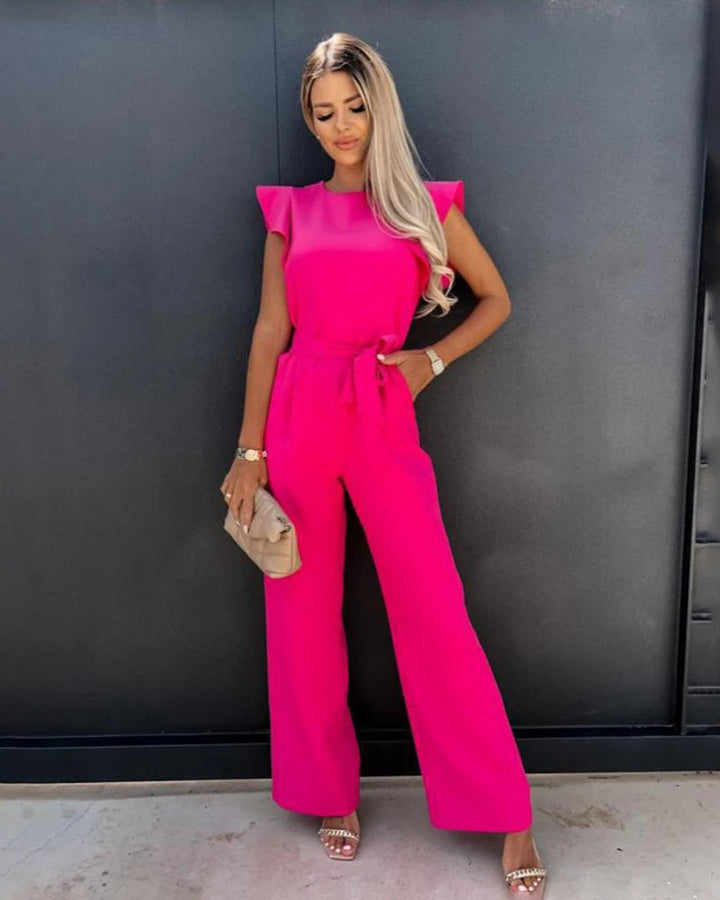 Elegancki kombinezon z falbaniastymi rękawami