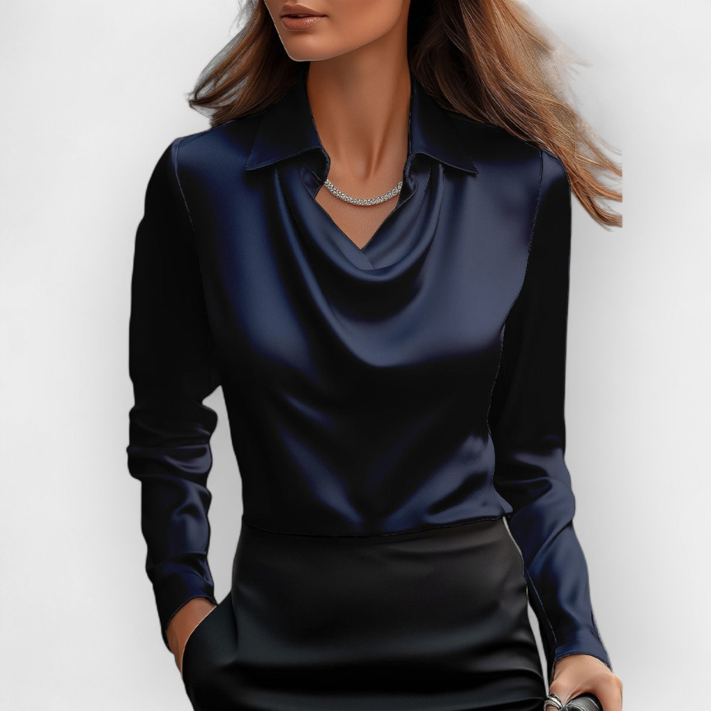 Elegancka satynowa bluzka z dekoltem typu wodospad