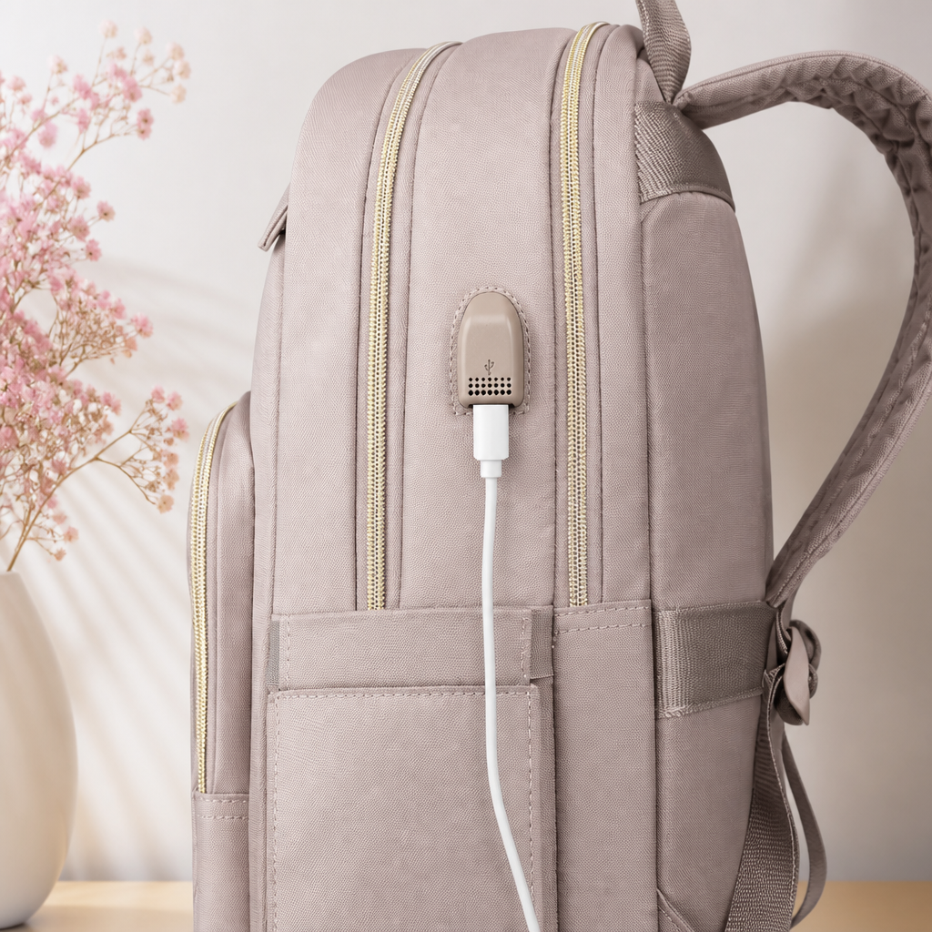 Stylowy plecak technologiczny damski – USB i 15,6" – Carriro