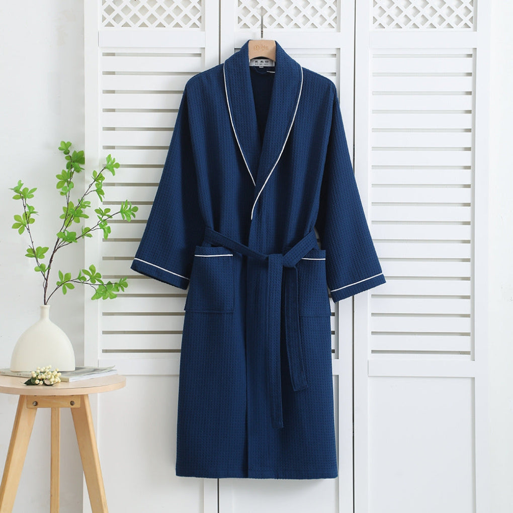 Lekki bawełniany szlafrok kimono o splocie waflowym