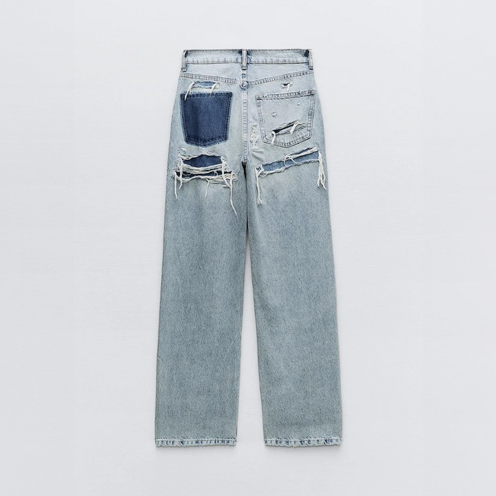 Damskie jeansy z przetarciami w stylu vintage