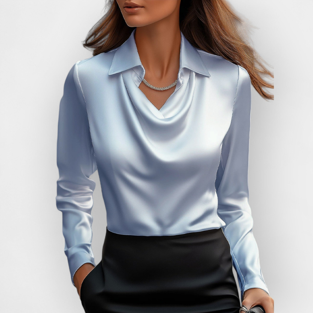 Elegancka satynowa bluzka z dekoltem typu wodospad