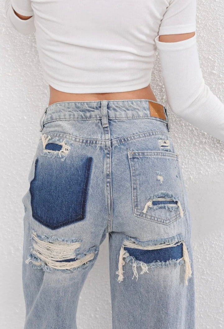 Damskie jeansy z przetarciami w stylu vintage