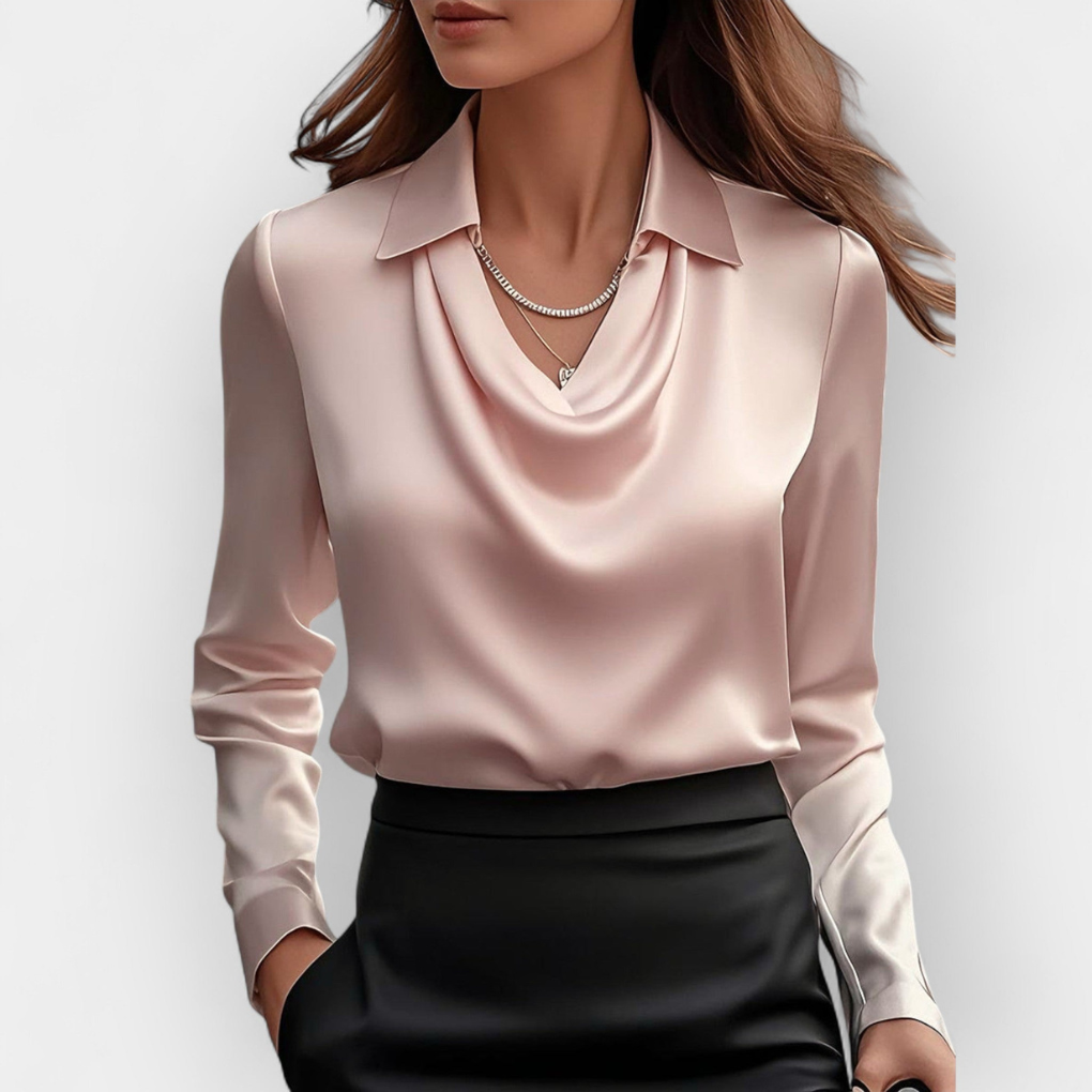 Elegancka satynowa bluzka z dekoltem typu wodospad