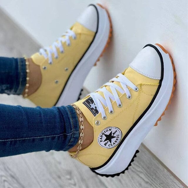 Damskie sneakersy chunky z płótna z kontrastowym bocznym paskiem