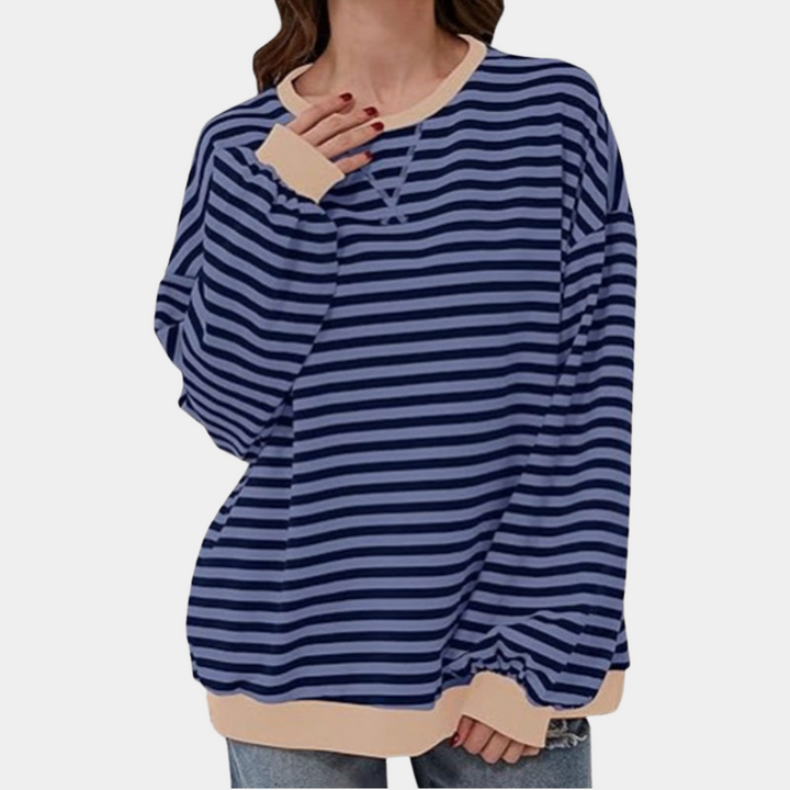 Damski T-shirt oversize w paski z długim rękawem