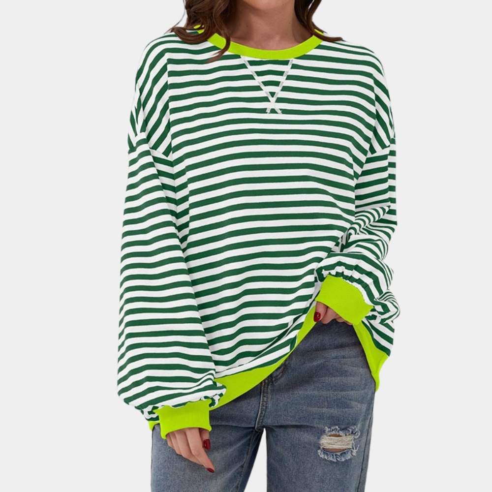 Damski T-shirt oversize w paski z długim rękawem