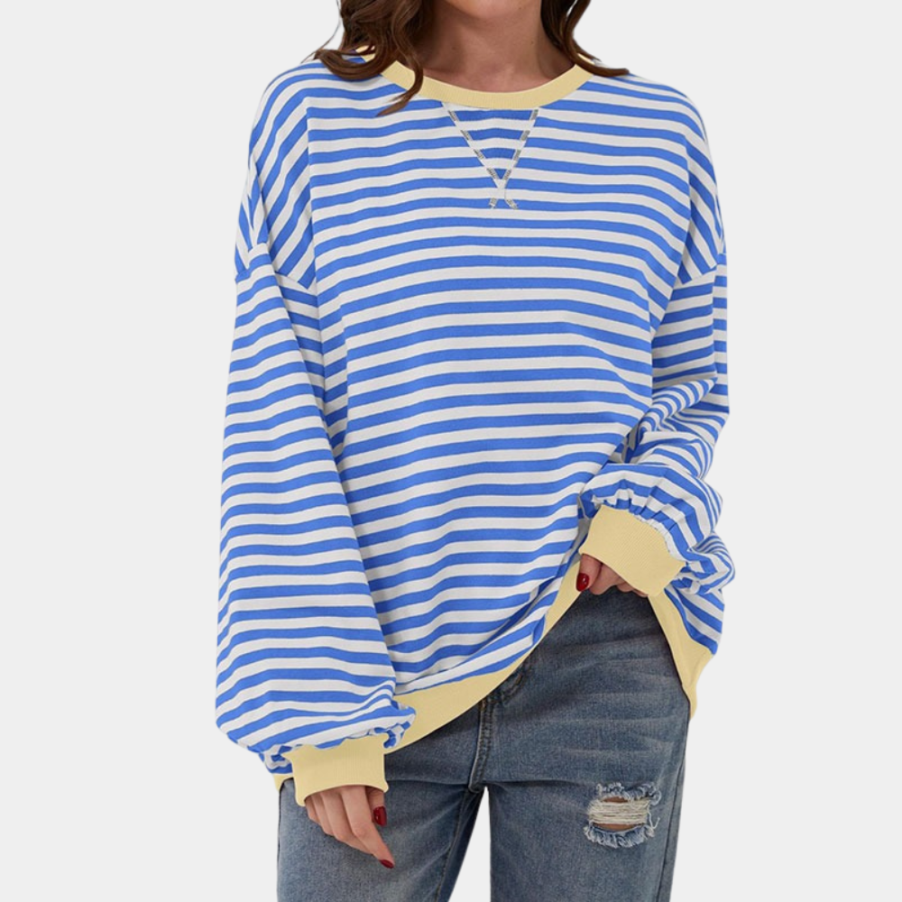 Damski T-shirt oversize w paski z długim rękawem