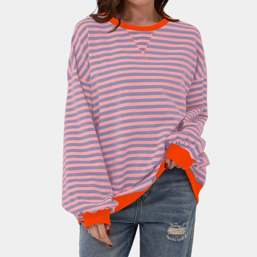 Damski T-shirt oversize w paski z długim rękawem