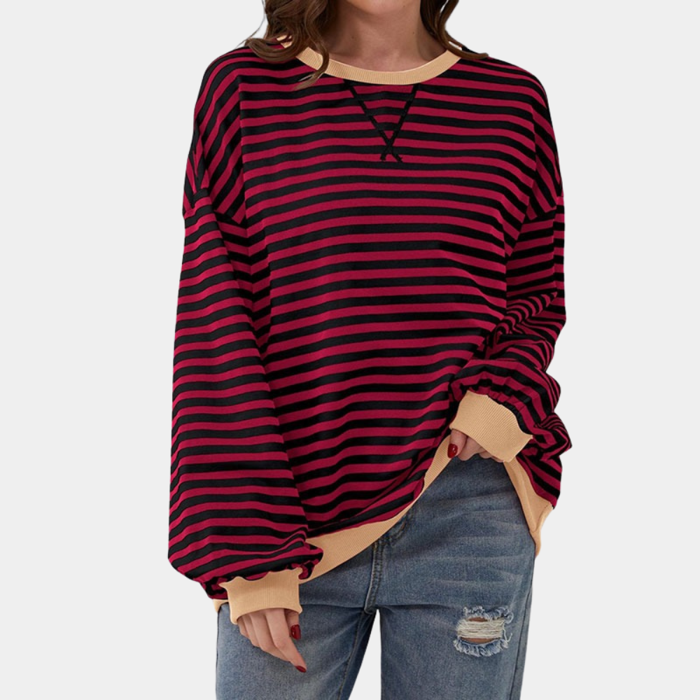 Damski T-shirt oversize w paski z długim rękawem