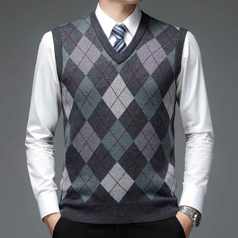 Sweter męski ze stylowym wzorem argyle - Felix