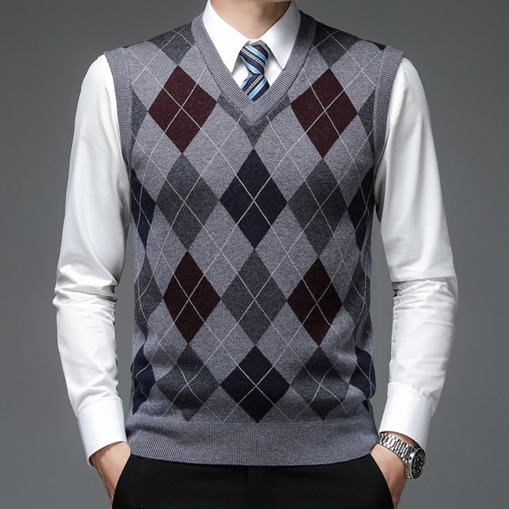 Sweter męski ze stylowym wzorem argyle - Felix