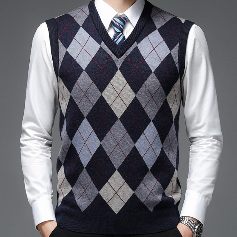 Sweter męski ze stylowym wzorem argyle - Felix