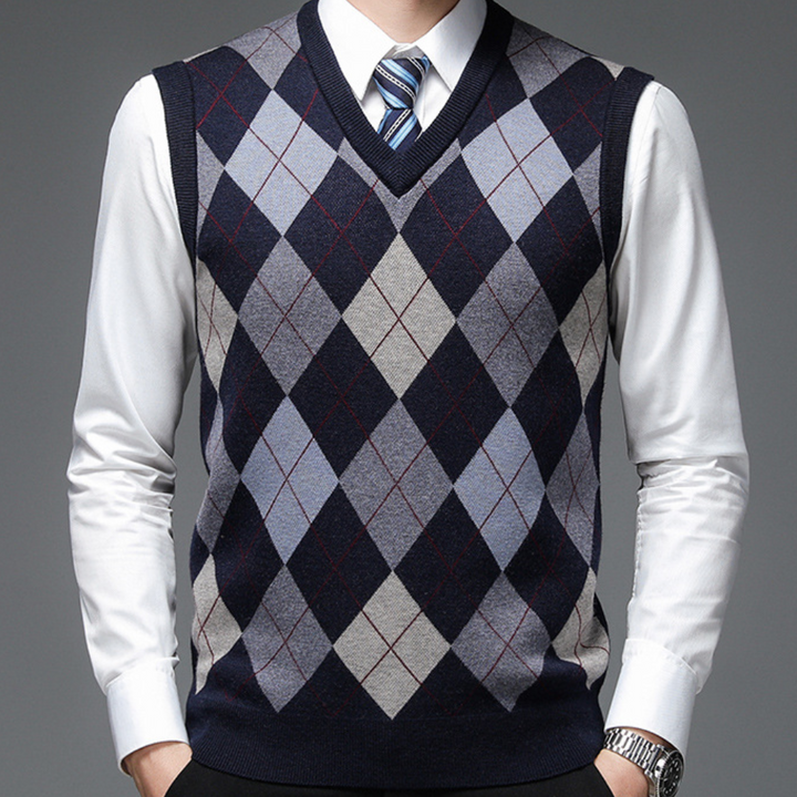 Sweter męski ze stylowym wzorem argyle - Felix