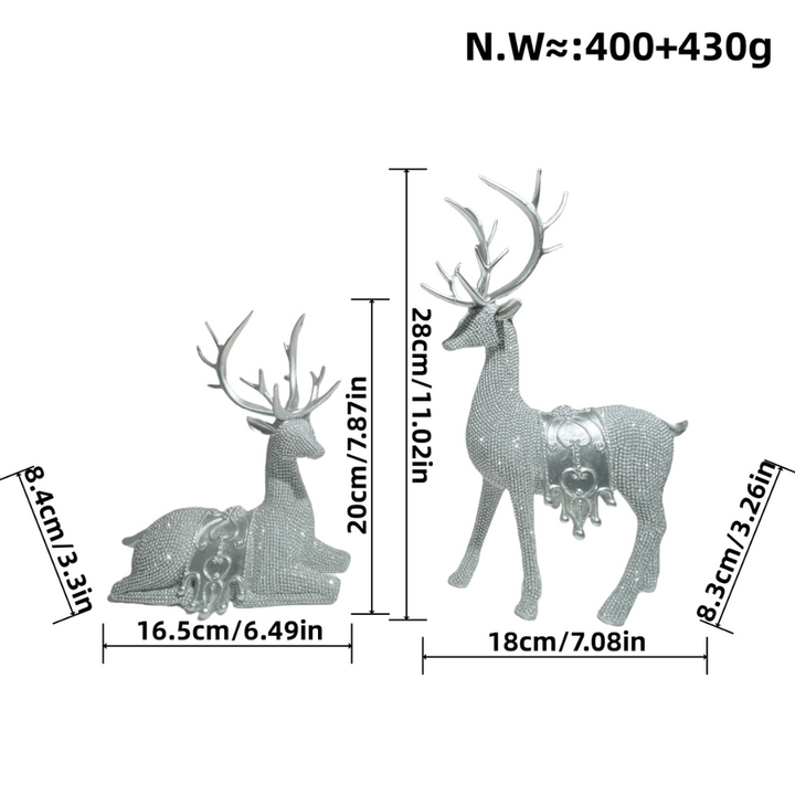 Zestaw 2 srebrnych figurek renifera na Boże Narodzenie