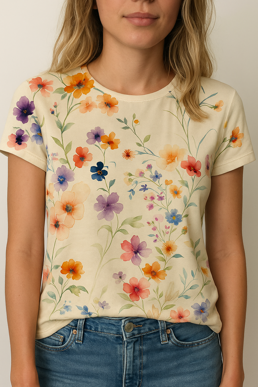 Damski T-shirt w kwiaty w stylu vintage