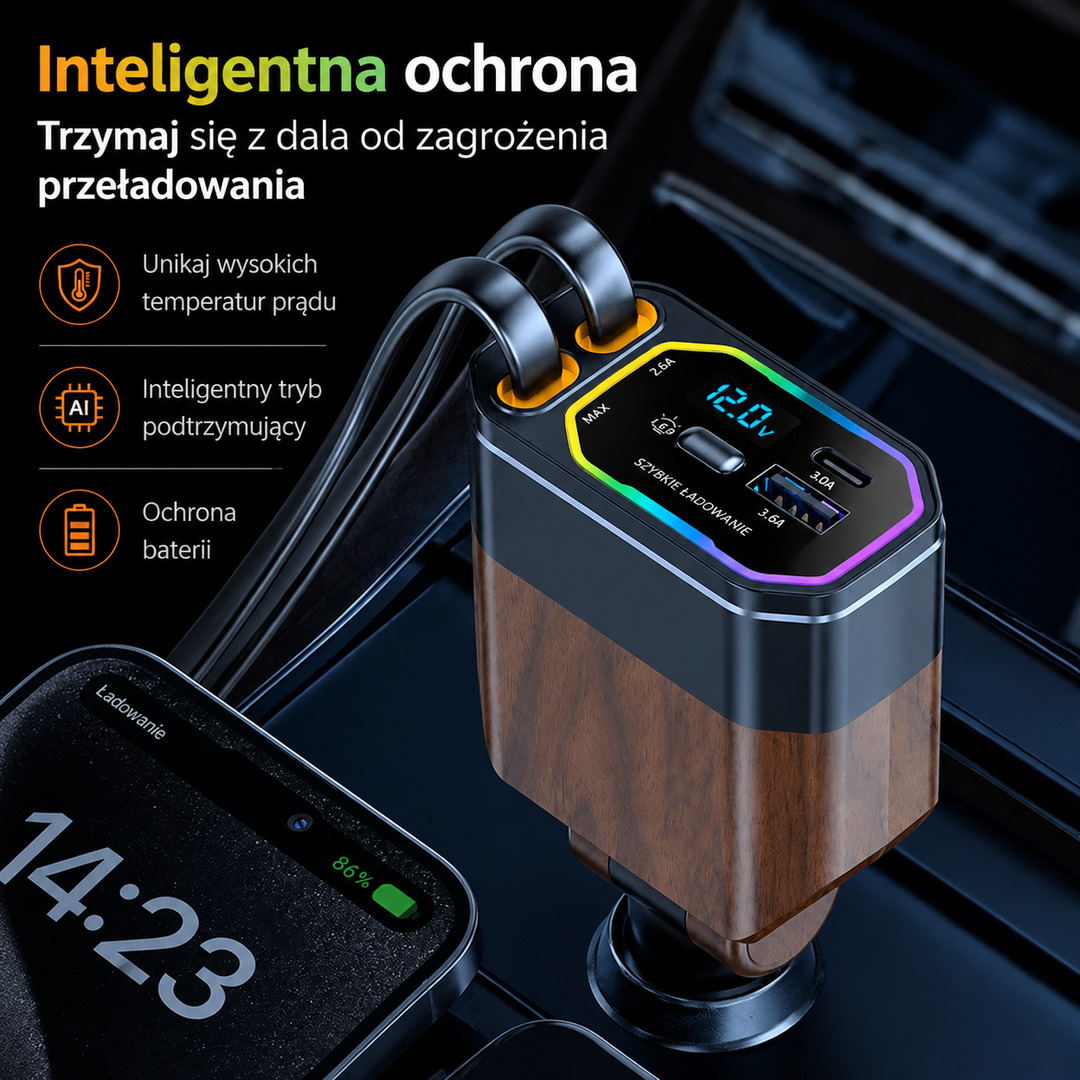 Vega – ładowarka samochodowa 4 w 1, 120 W