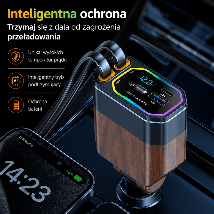 Vega – ładowarka samochodowa 4 w 1, 120 W