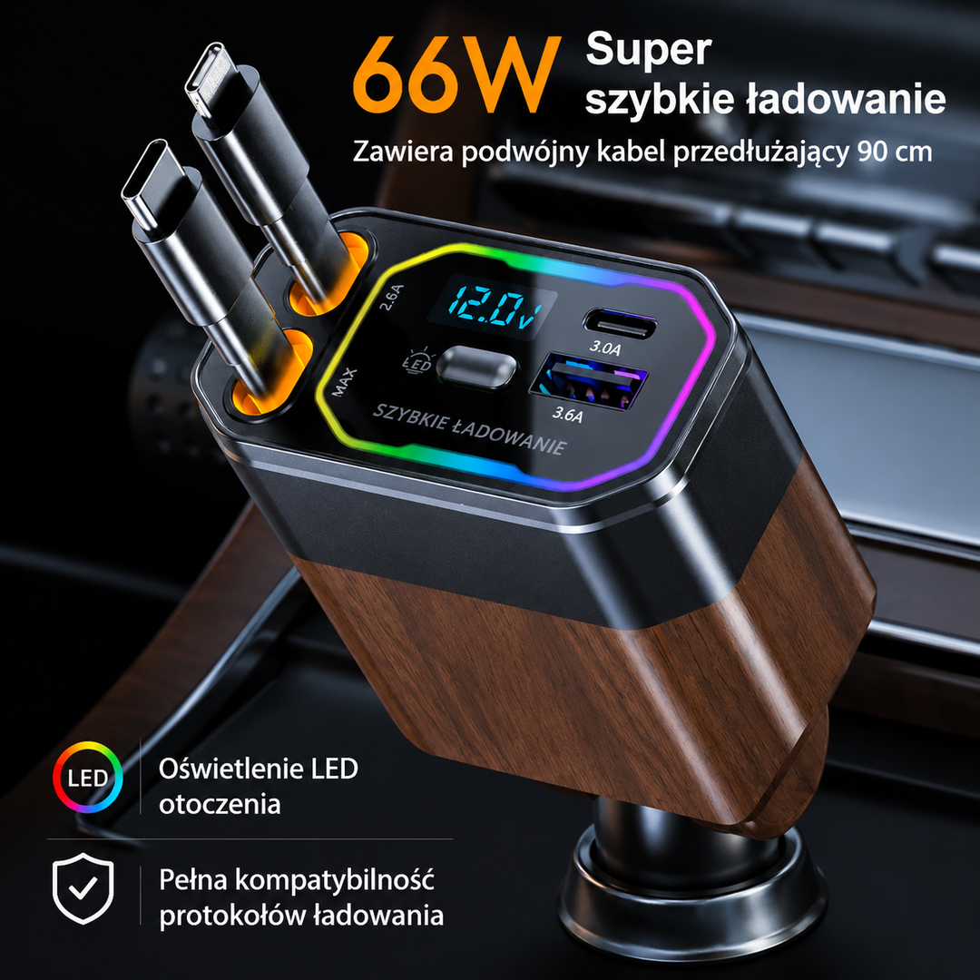 Vega – ładowarka samochodowa 4 w 1, 120 W