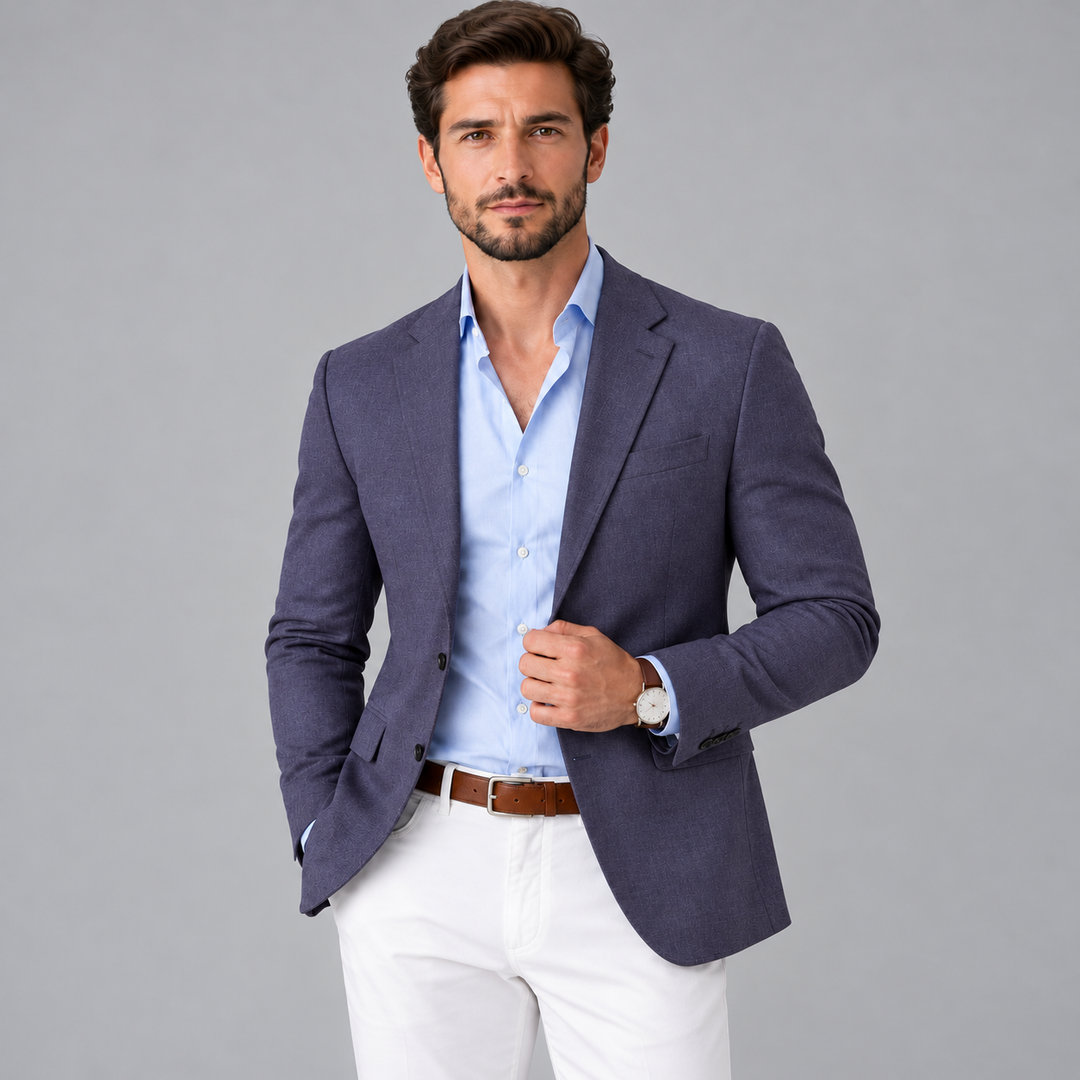 Męska lniana marynarka smart casual o lekkim kroju