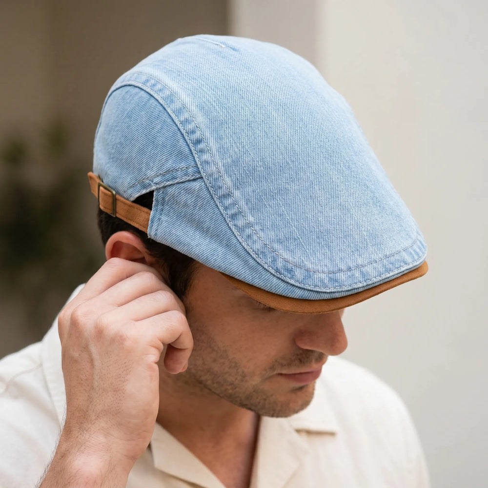 Męska czapka bekówka | Retro jeansowa czapka newsboy