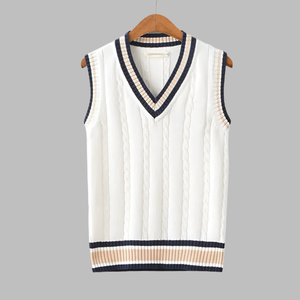 Sweter bez rękawów w paski w stylu preppy