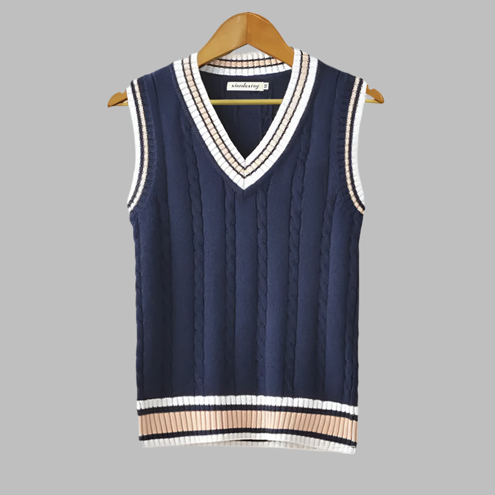 Sweter bez rękawów w paski w stylu preppy