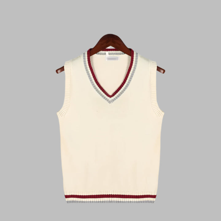 Sweter bez rękawów w paski w stylu preppy