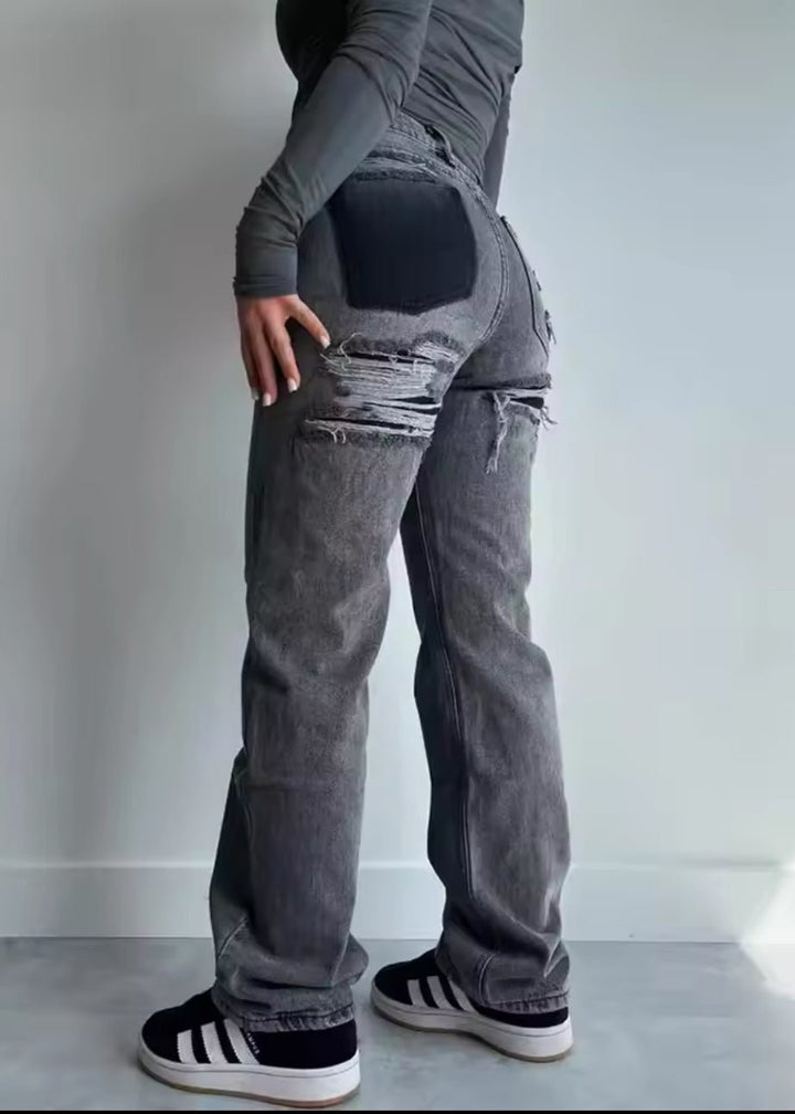 Damskie jeansy z przetarciami w stylu vintage