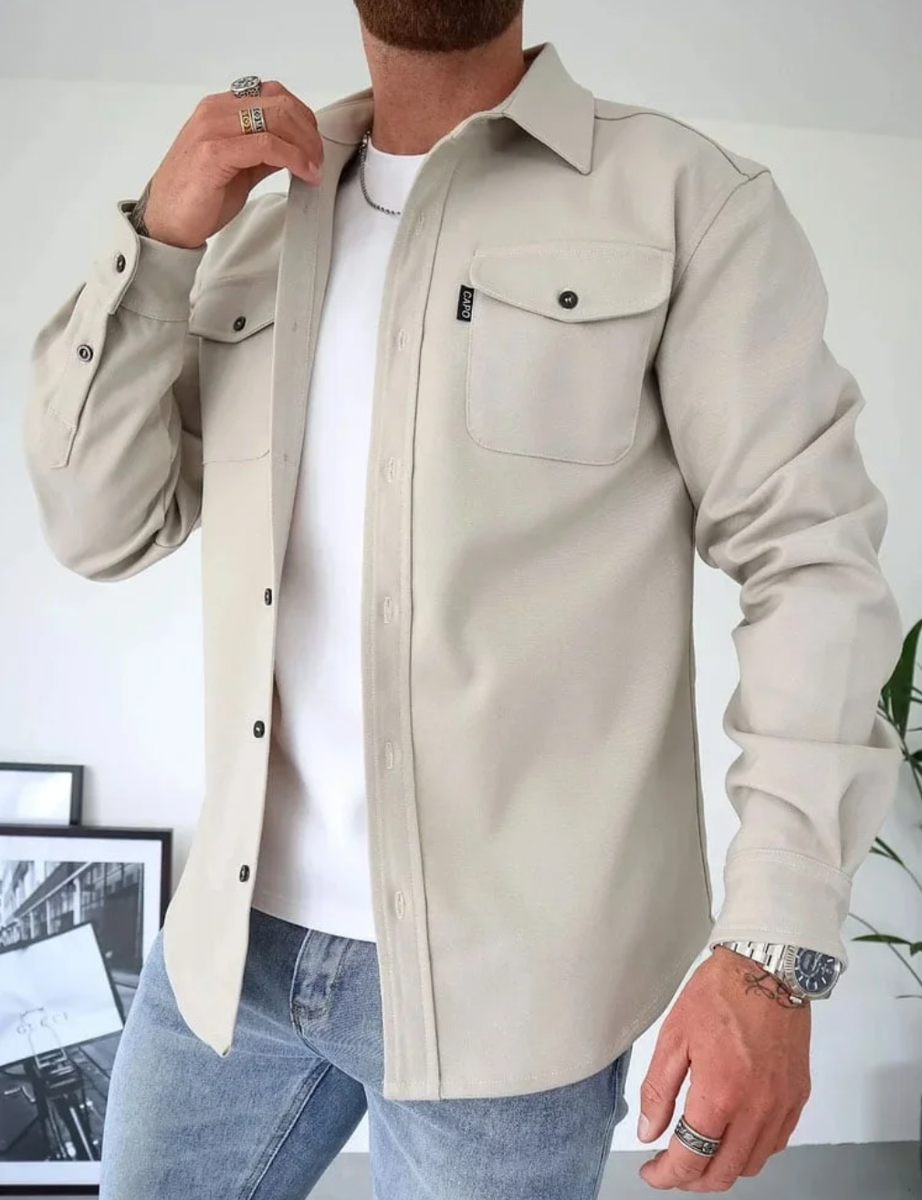 Jeff – męska koszula z długim rękawem i kieszeniami
