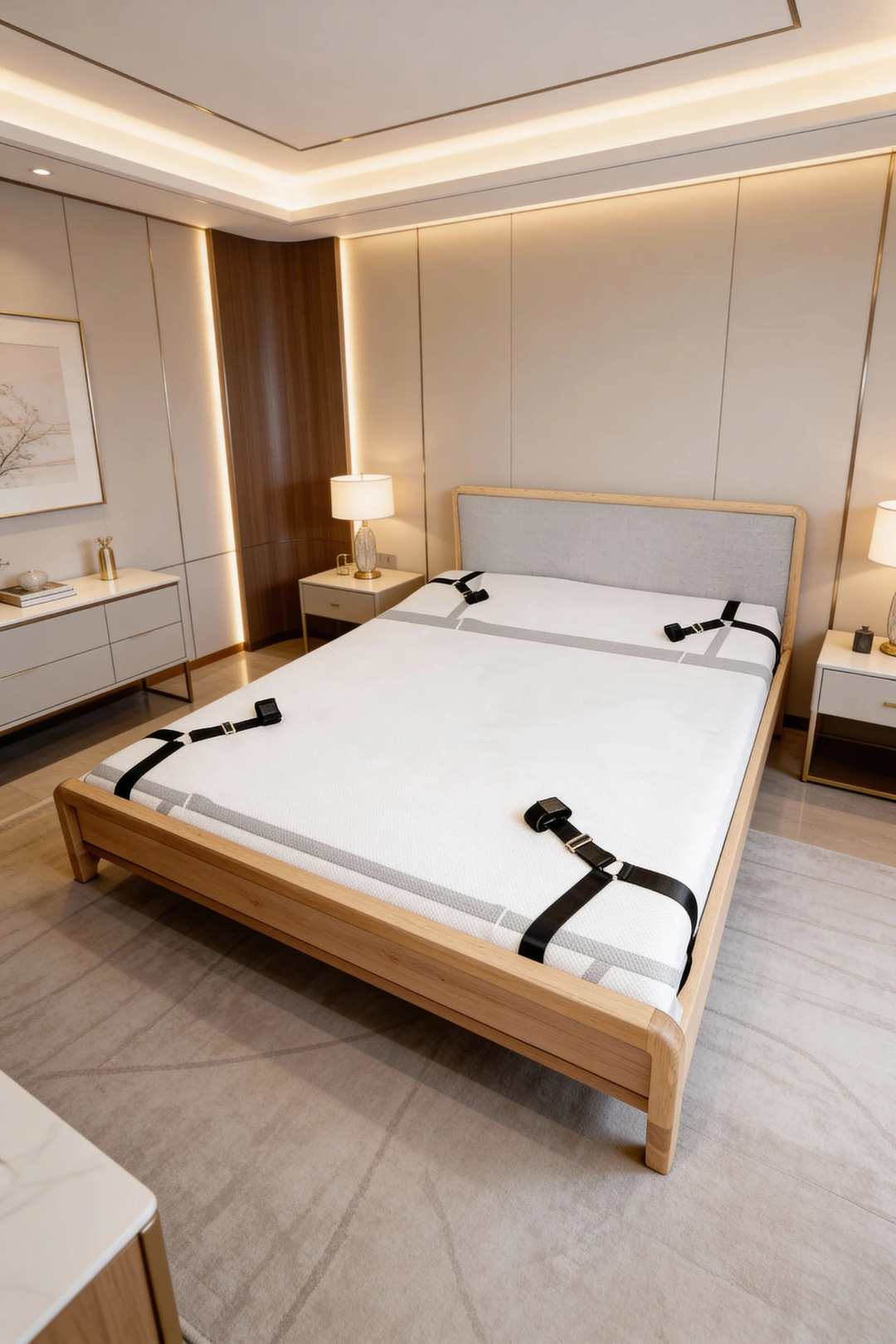 Zestaw do mocowania pod łóżko z regulowanymi mankietami