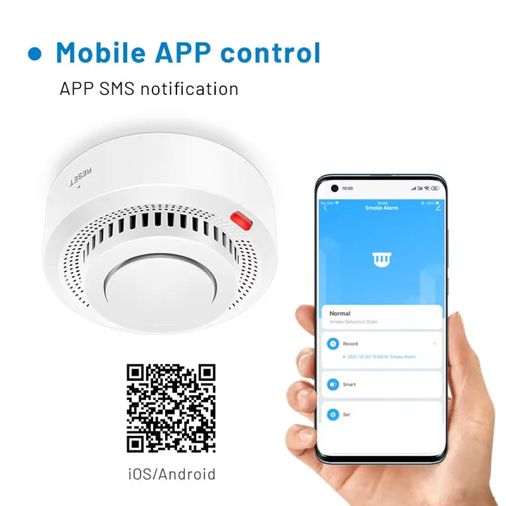 Inteligentny czujnik dymu WiFi z alarmem pożarowym 85 dB – SafeSense